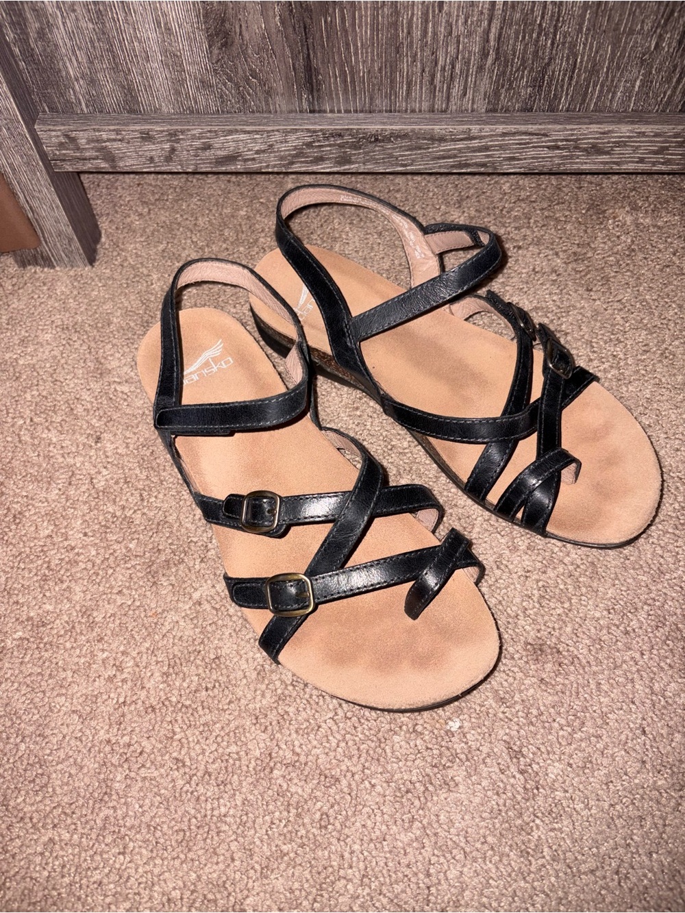 Dansko Black Strappy Women's Sandals - Comfort Cork Footbed